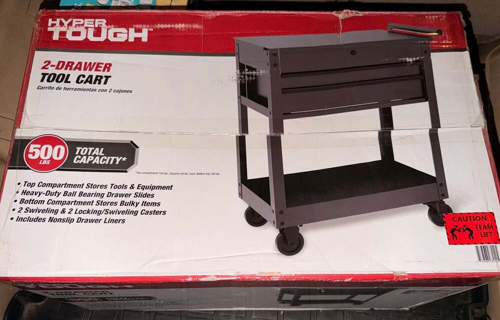 Hyper Tough 2-Drawer Tool Cart, 500 Lb Capacity, Black